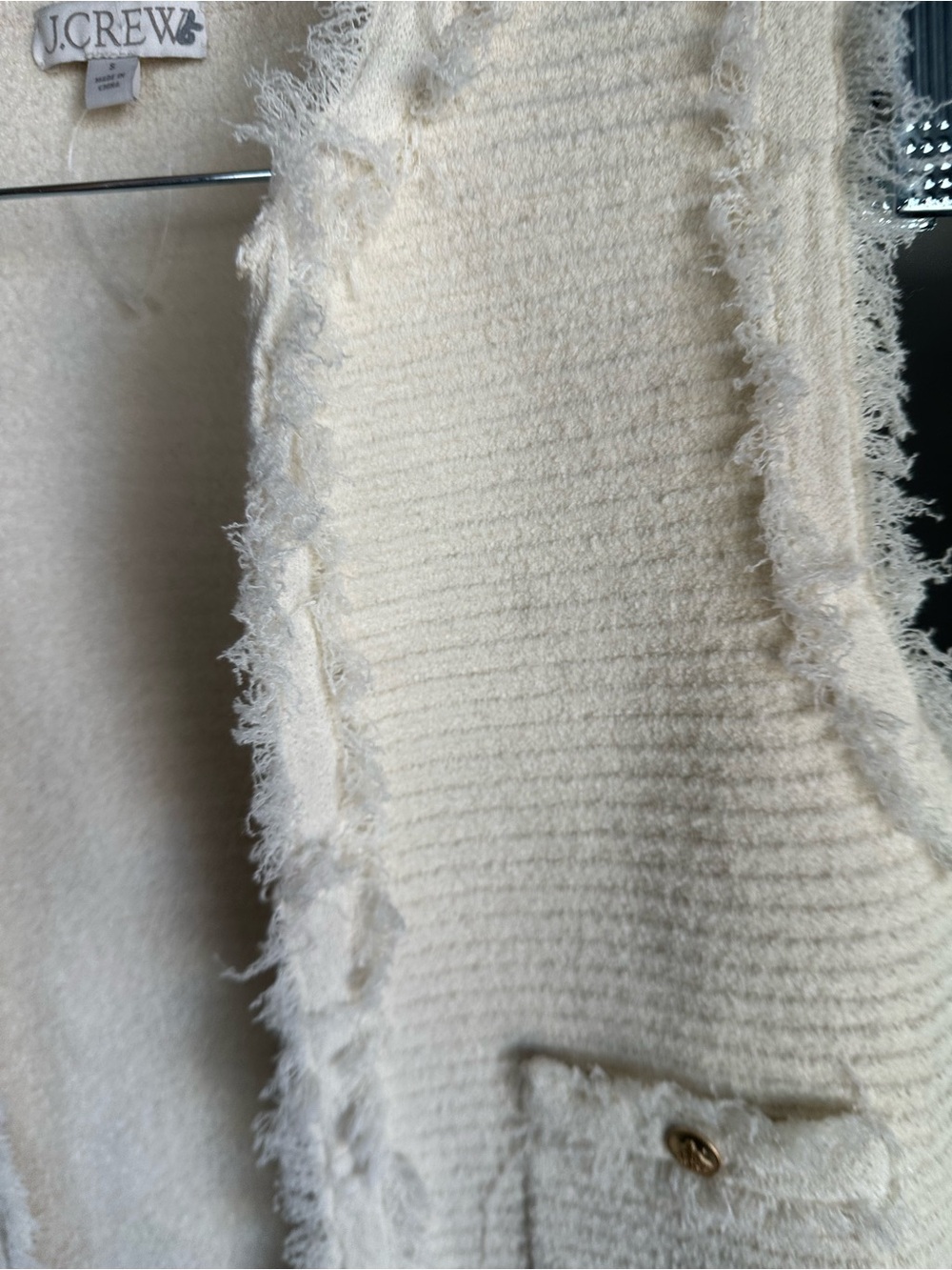 J. Crew Cream Ribbed Fringe Vest with Gold Buttons Size Small - Picture 5 of 5